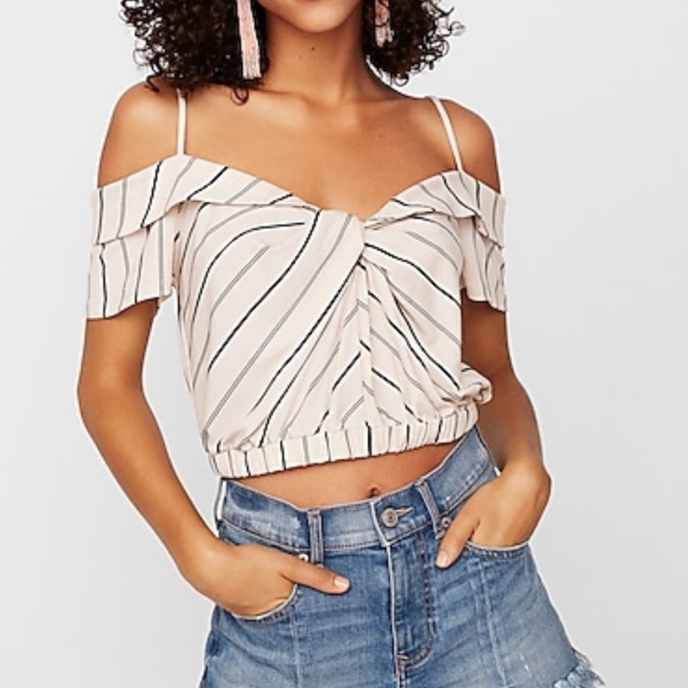 Striped banded hem top, black w/ white stripes